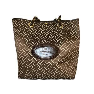Tommy Hilfiger Brown Monogram Tote Bag Large Logo Shoulder Bag